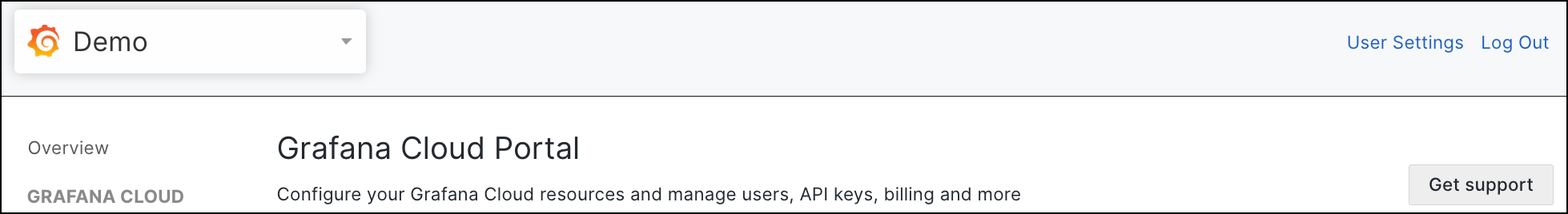 Image of stack selected in the Grafana Cloud Portal