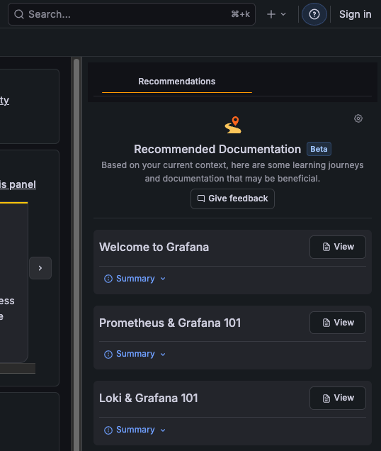 Interactive learning showing contextual documentation