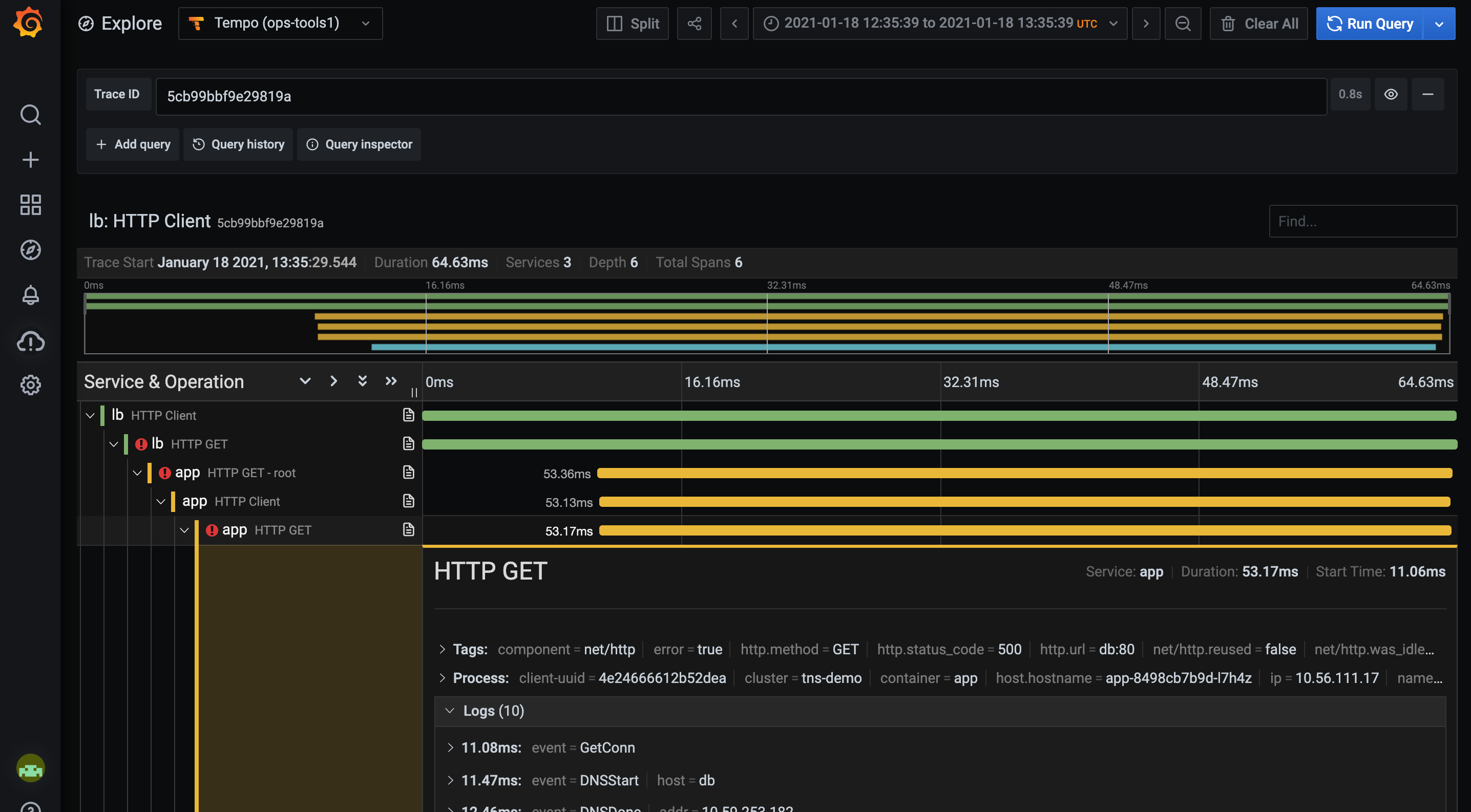 Explore traces right in Grafana. Explore traces right in Grafana.