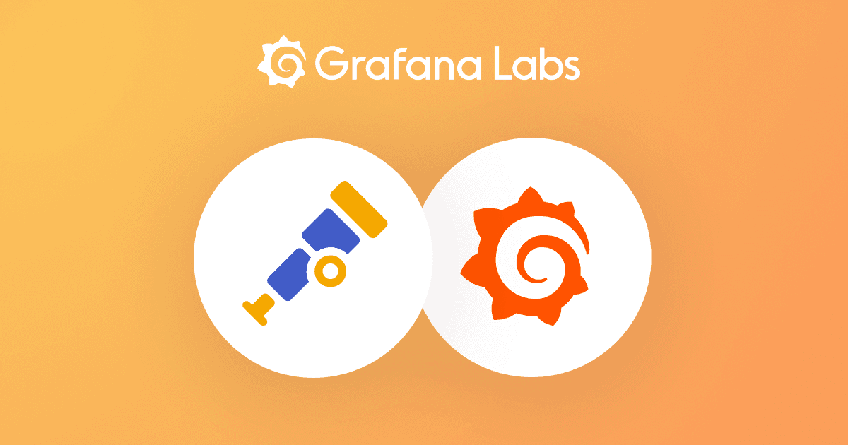 OpenTelemetry and Grafana logos in overlapping white circles with an orange background