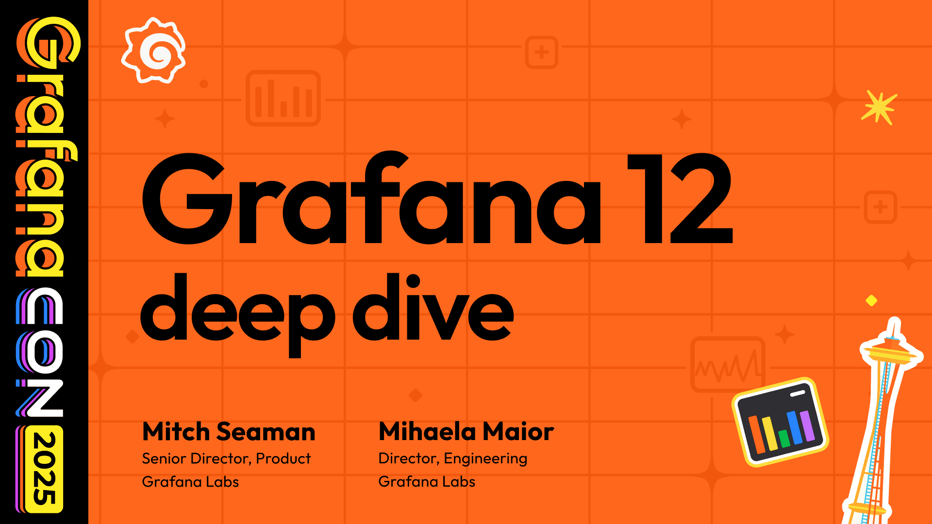 GrafanaCON 2025 graphic with title for Grafana 12 session