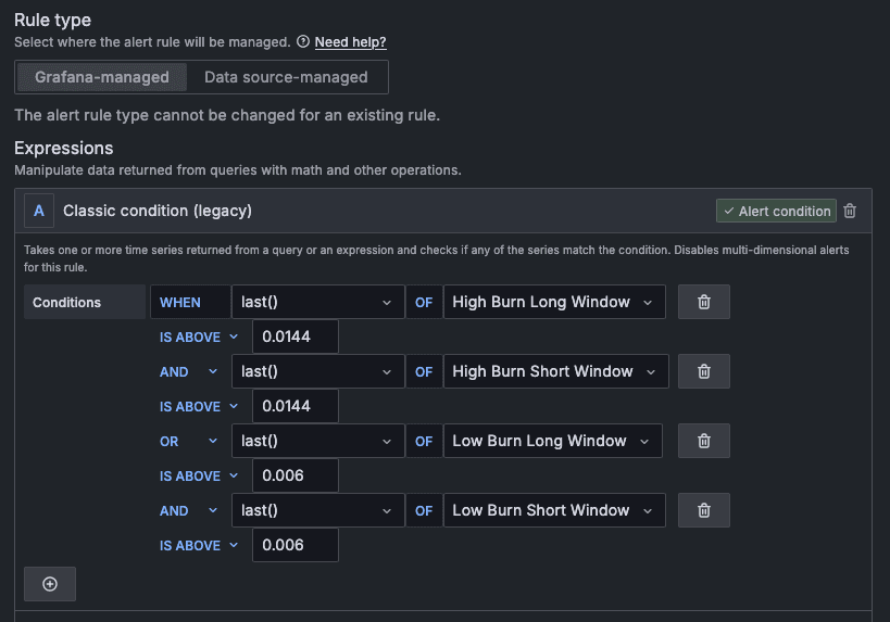 A screenshot of the alert expression.
