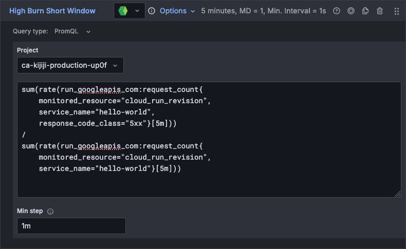 A screenshot of a high burn, short window alert.