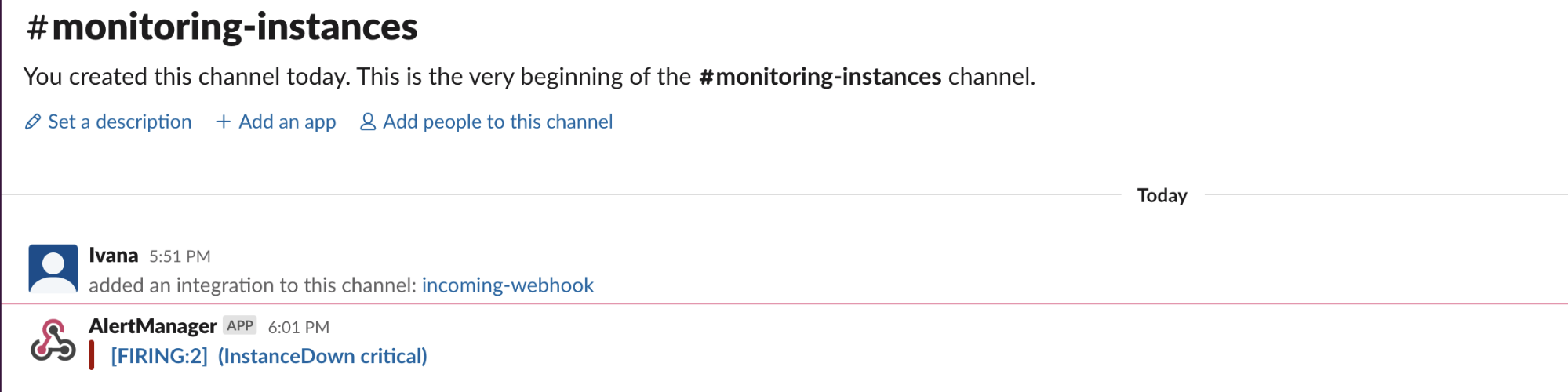 Alert notification received via Slack Alert notification received via Slack