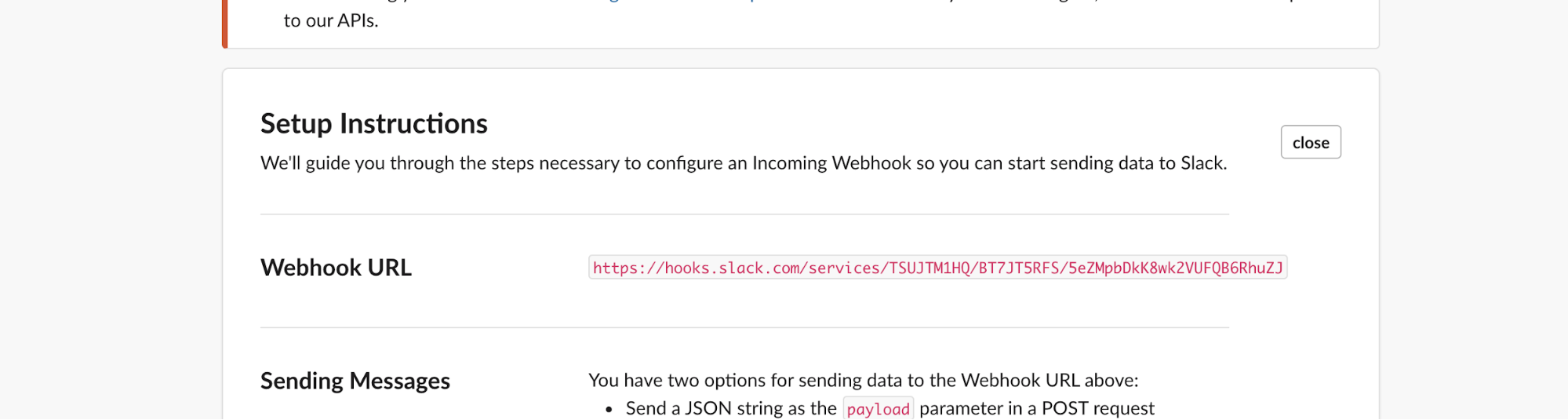 Displayed webhook URL Displayed webhook URL