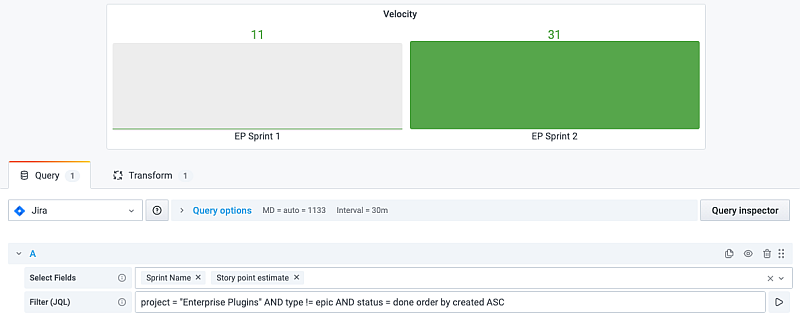 Velocity with Jira Enterprise plugin for Grafana. Velocity with Jira Enterprise plugin for Grafana.