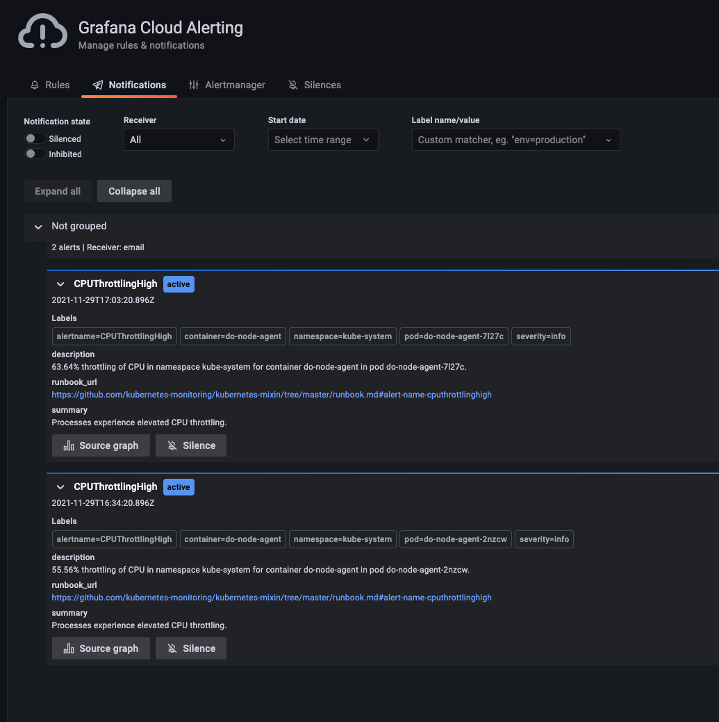 Grafana Cloud alerting UI for the k8s integration Grafana Cloud alerting UI for the k8s integration