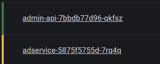 Close up look at how Kubernetes Monitoring solution color-codes nodes to indicate health of each node.