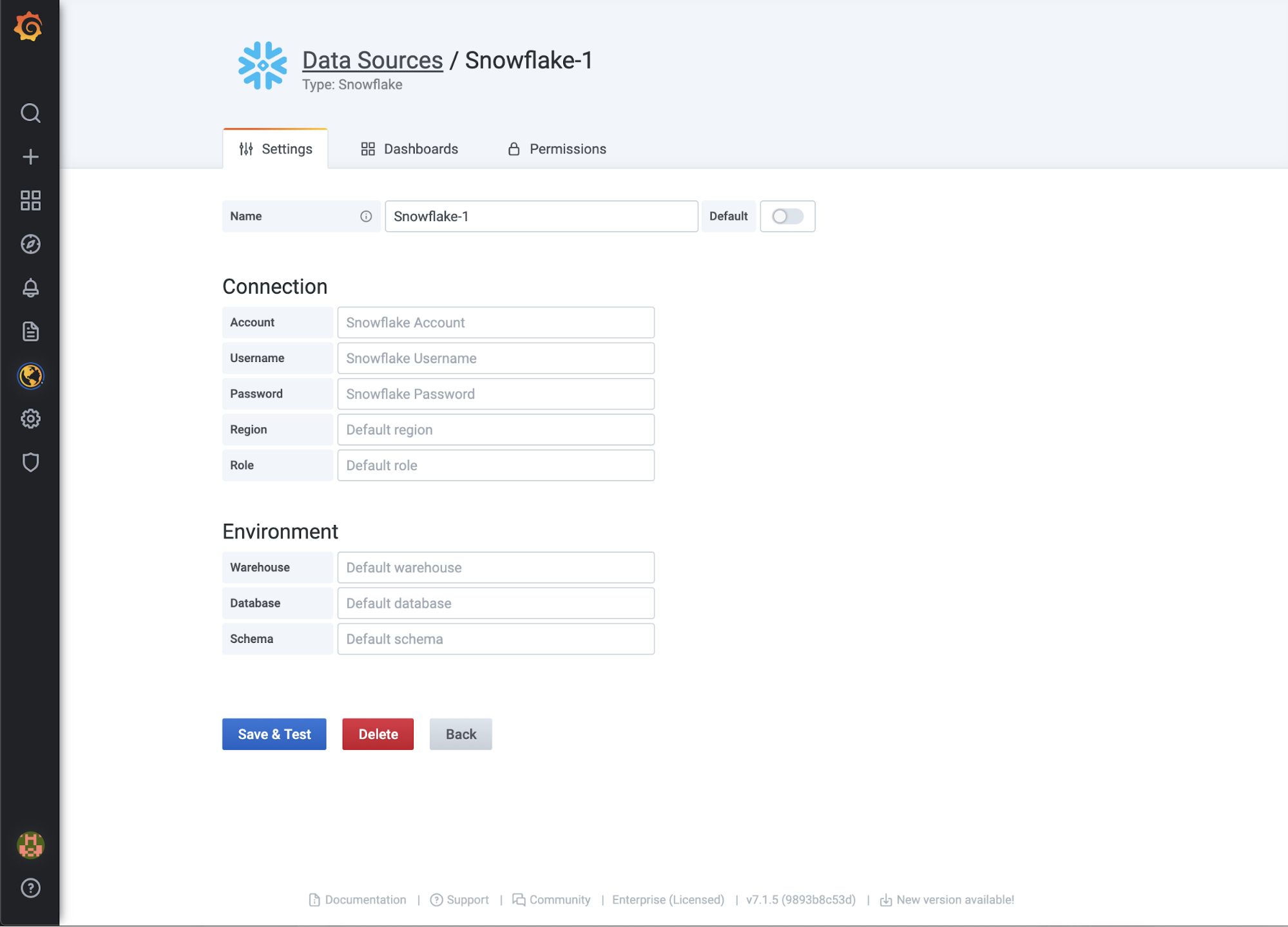 Snowflake plugin: configuration with Grafana Snowflake plugin: configuration with Grafana