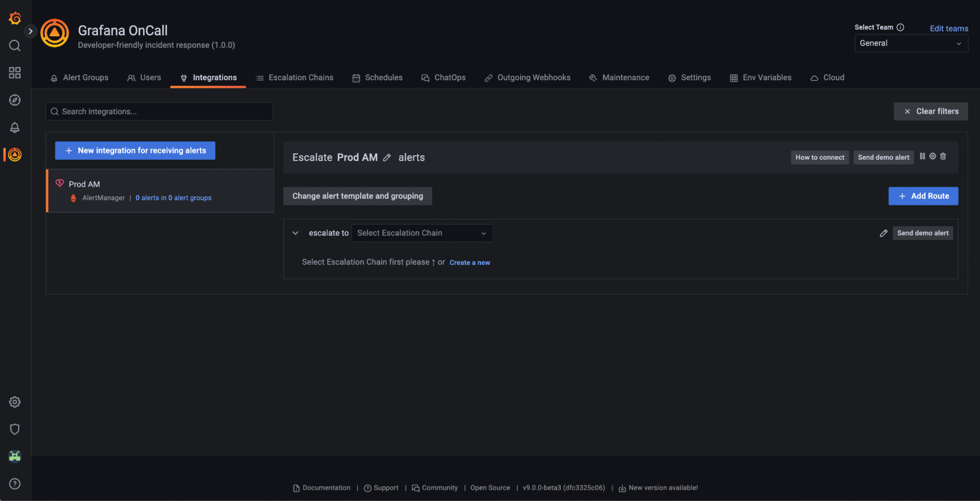 Screenshot of Grafana OnCall UI with Terraform configuration.