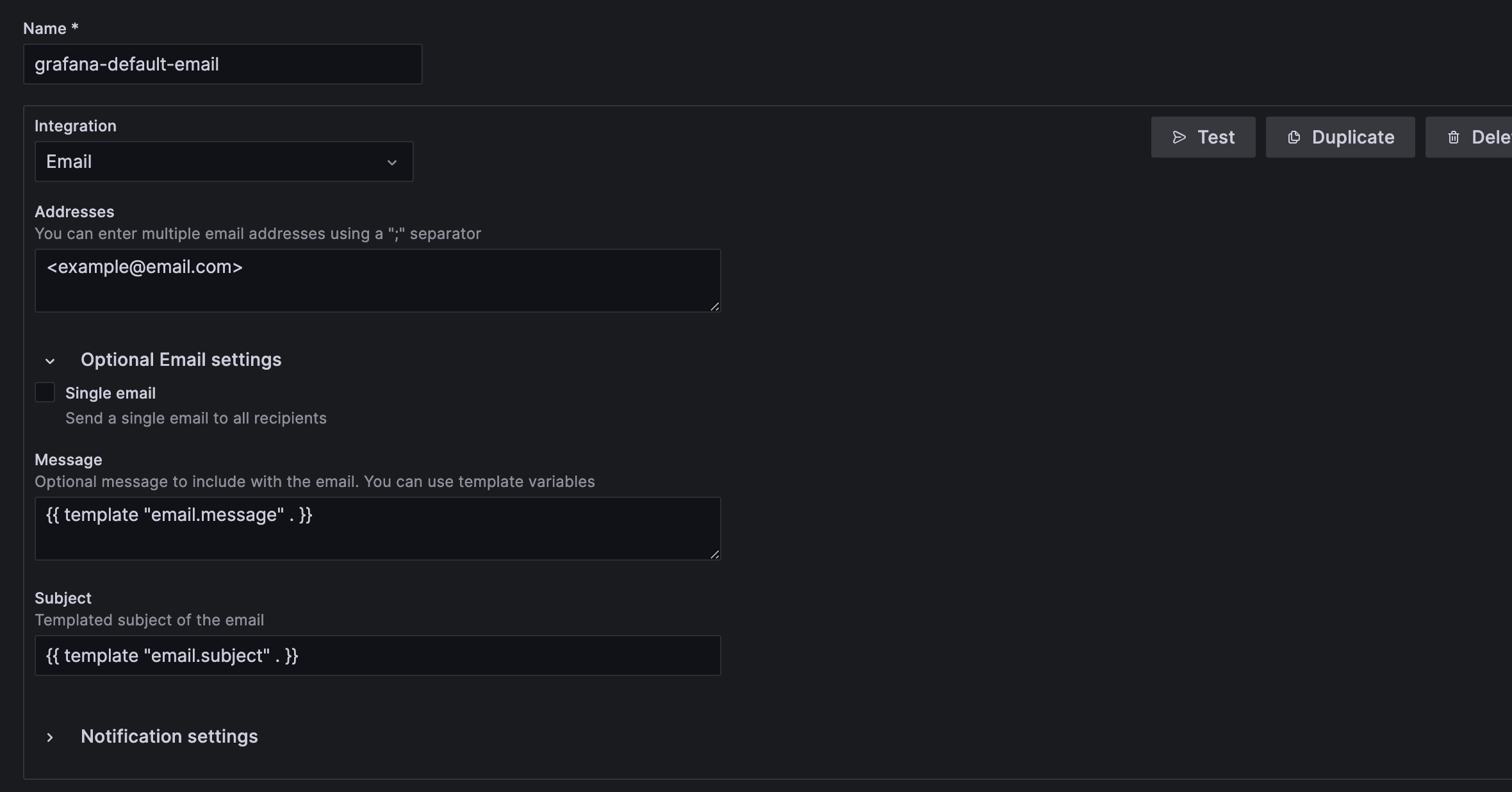 Use notification template Use notification template