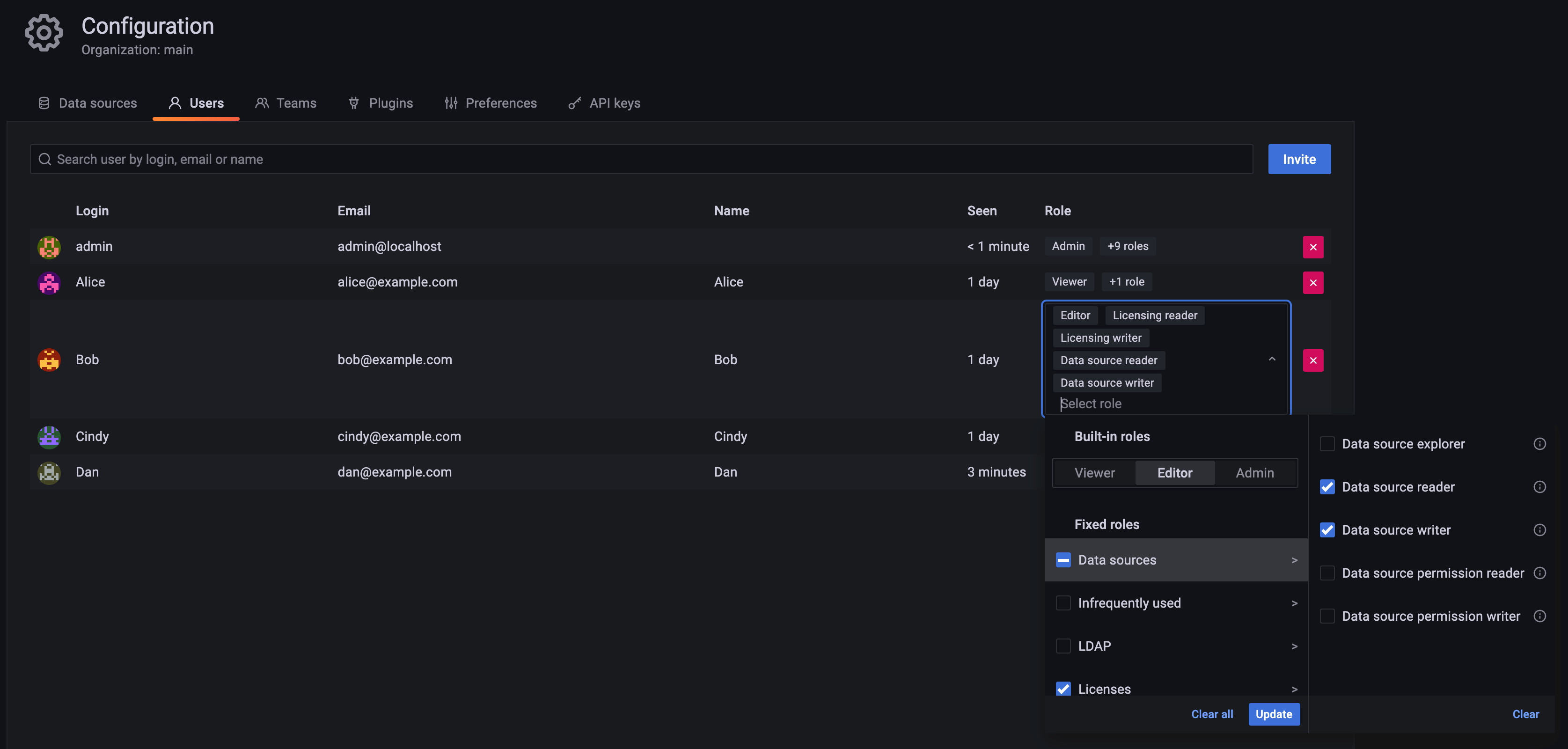 User role picker in an organization