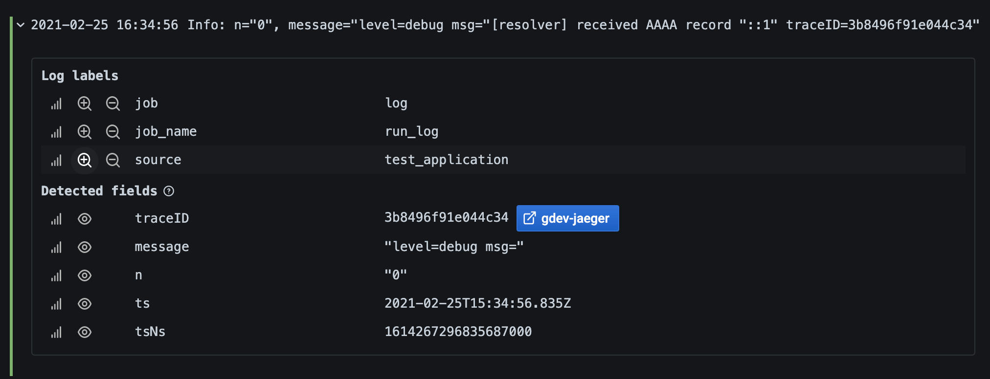 Detected fields link in Explore Detected fields link in Explore