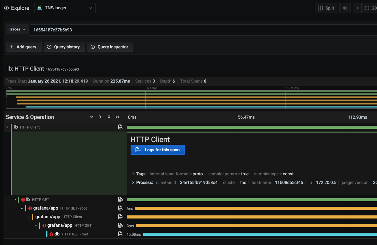 Screenshot of the trace view in Explore with icon next to the spans Screenshot of the trace view in Explore with icon next to the spans
