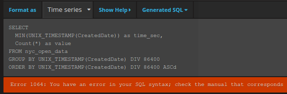 Query editor showing errors