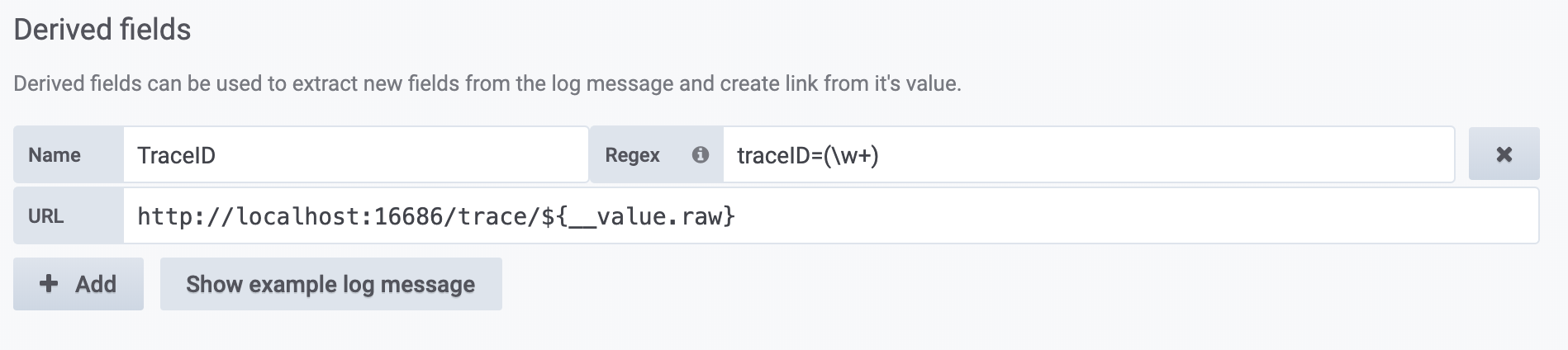 Screenshot of the derived fields configuration Screenshot of the derived fields configuration