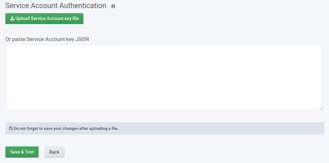 Upload service key file to Grafana Upload service key file to Grafana