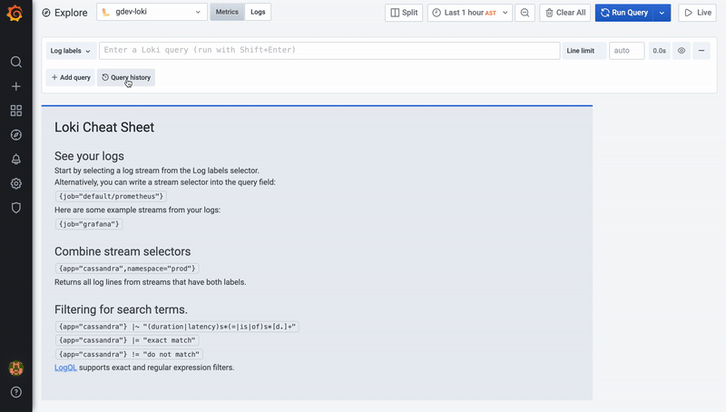 Query history search Query history search