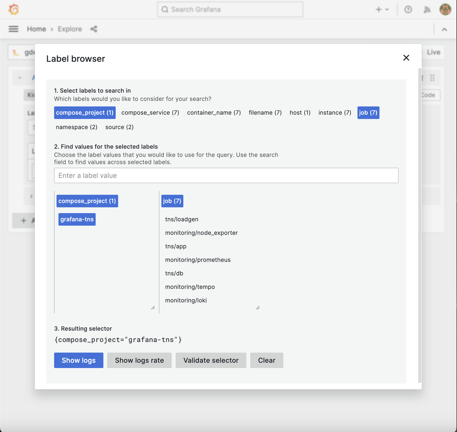 The Loki label browser The Loki label browser