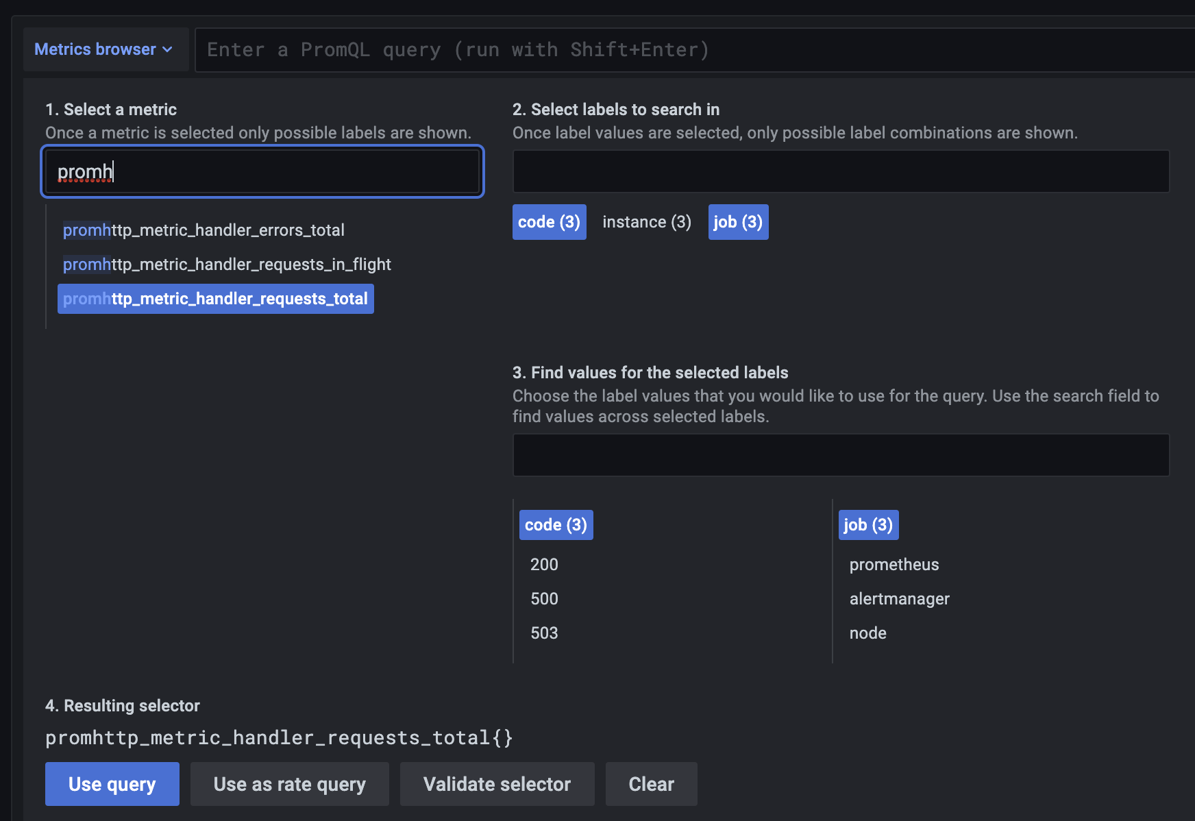Screenshot of the metrics browser for Prometheus Screenshot of the metrics browser for Prometheus